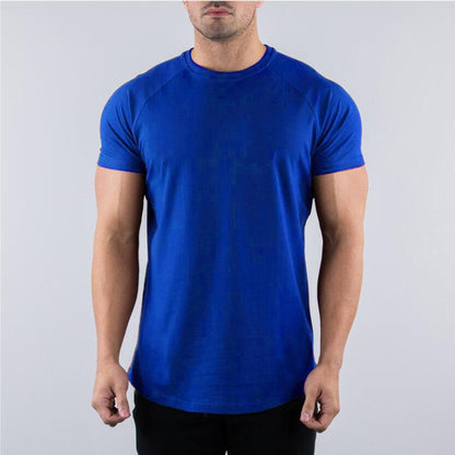 Cotton Gym T-shirt Men Summer Fitness Clothing O-Neck Short Sleeve T shirt Slim Fit Tshirt Bodybuilding Workout Tees Tops