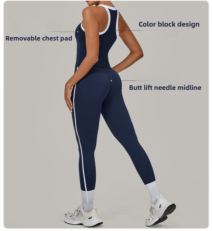 Yoga Suit Sports Fitness High Waist Peach Hip Tight Removable Padding Sports Bra Outfit Running Workout Clothes Gym Leggings Set
