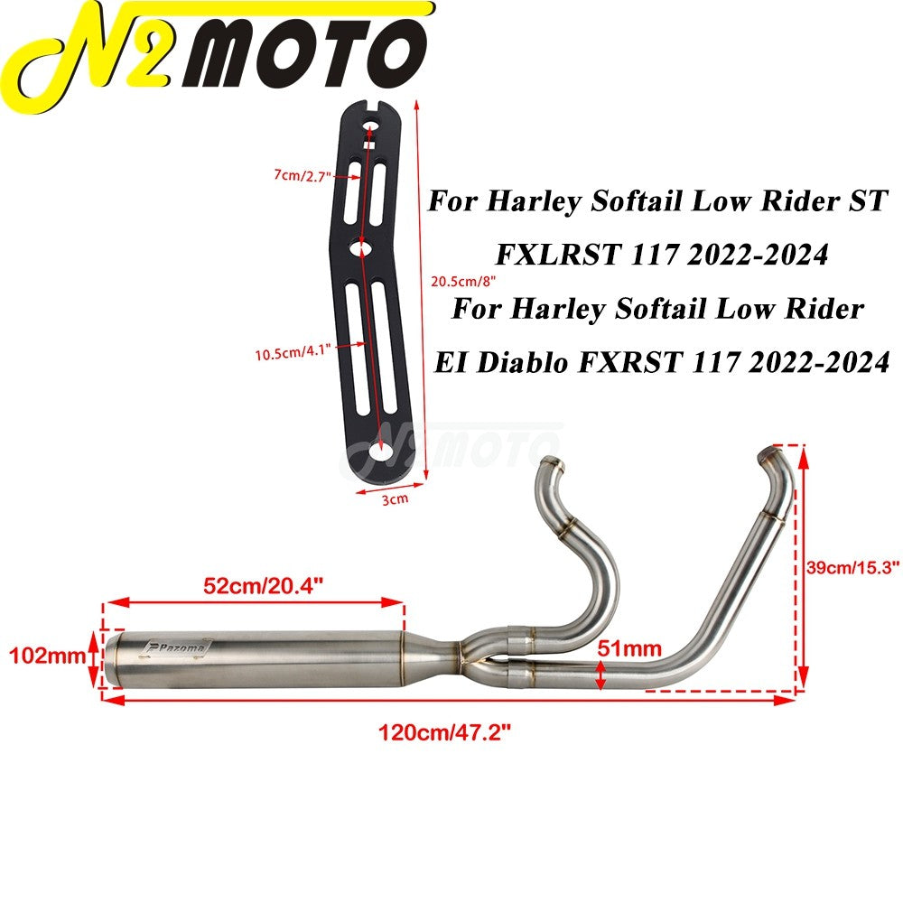 For Harley Softail Low Rider EI Diablo ST FXLRST FXRST 117 2022-2024 2-In-1 Full Length Exhaust System Stepped Head Muffler Pipe