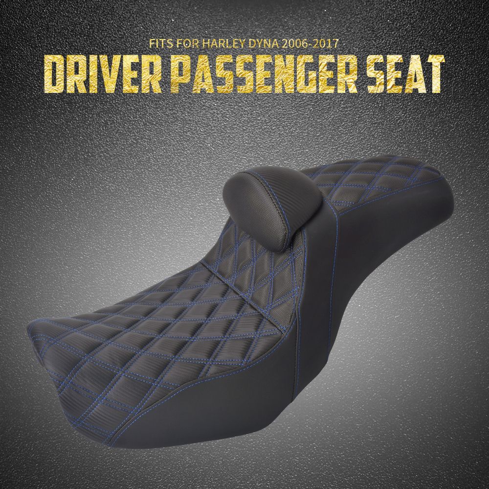Assento de motocicleta para motorista e passageiro com encosto, almofadas de couro, assento de piloto para Harley Dyna Low Rider Fat Bob FLD 06-2017