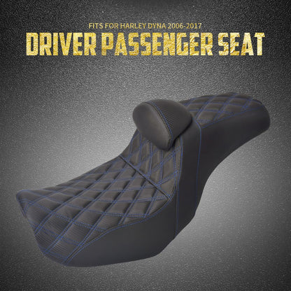 Assento de motocicleta para motorista e passageiro com encosto, almofadas de couro, assento de piloto para Harley Dyna Low Rider Fat Bob FLD 06-2017