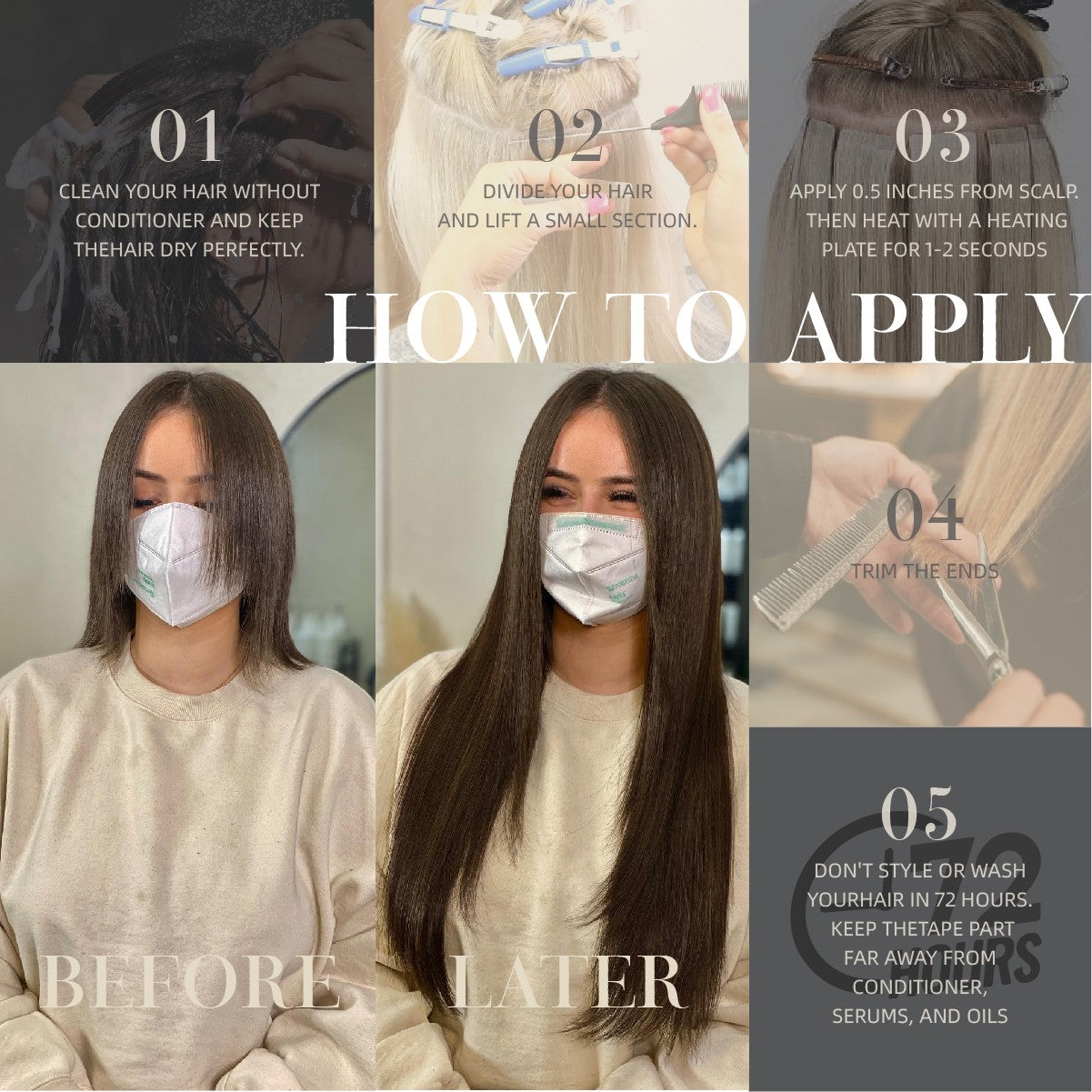 Extensões de Cabelo de Fita Adesiva de 20 polegadas, 10 peças, Sintéticas, Longas e Lisas, Peça de Cabelo com Fita Adesiva Invisível e Sem Costura