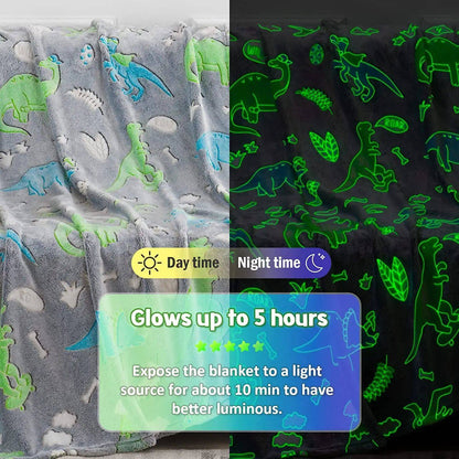 Manta de Flanela de Dinossauro Unicórnio Luminoso para Meninas e Meninos Que Brilha no Escuro Macia para Árvore de Natal