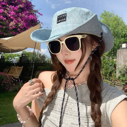 Retro Sunscreen Western Cowboy Hat Lightweight Wide-Brimmed Denim Bucket Hat Japanese Style Cloth Fisherman Hat Travel