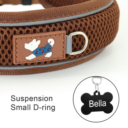 Coleira Personalizada Para Cães, Malha Respirável, Coleiras Refletivas, Colar Durável Para Animais de Estimação Pequenos, Médios e Grandes, Gravura Gratuita