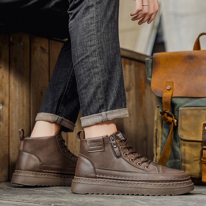 Men Boots Winter High Top Leather Shoes Fashion Cotton Shoes Fashion Ankle Boots Business Casual Outdoor Shoes Male Sneakers New