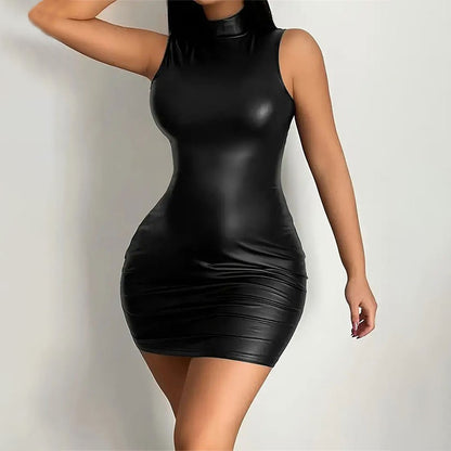 Party Bodycon Lady s Solid Color Dress Sexy Sleeveless Slim Elastic Package Hip Tee Skirt Mini Short Dress