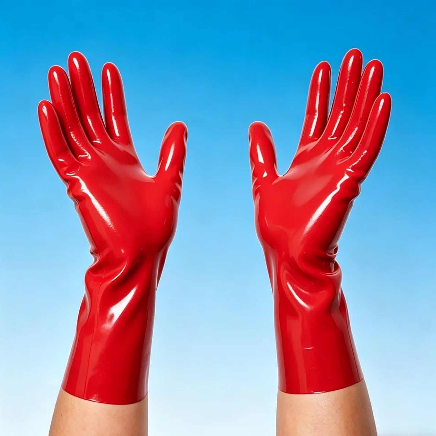 Red Shiny Latex Short Gloves Unisex Rubber Gloves for Cosplay Role Play