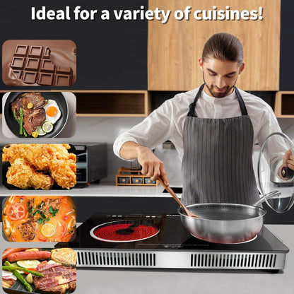 Karinear Ceramic Hob 2 Zones, 3200W Plug in Electric Hob with Safety Lock, Knobs&Touch Control, 56cm Coutertop Freestanding 240V