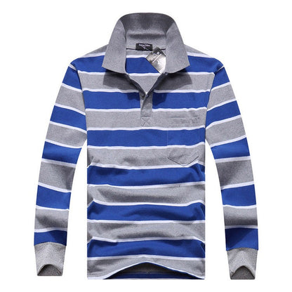 Cotton Polos Men Long Sleeve Mens Polo Shirt Spring Autumn Striped Male Polo Dress Classic Business 2018 Father Gift Drop Ship