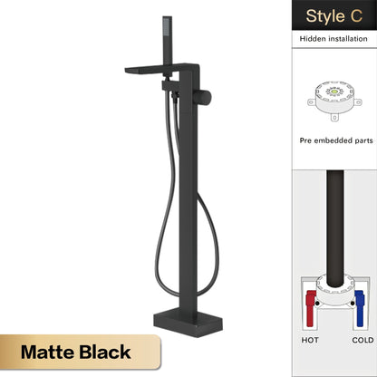 Luxury Black Brass Bathroom Faucet Floor standing Design Single Handle Hot and Cold Water Embedded Design Simple Bathtub Mixer