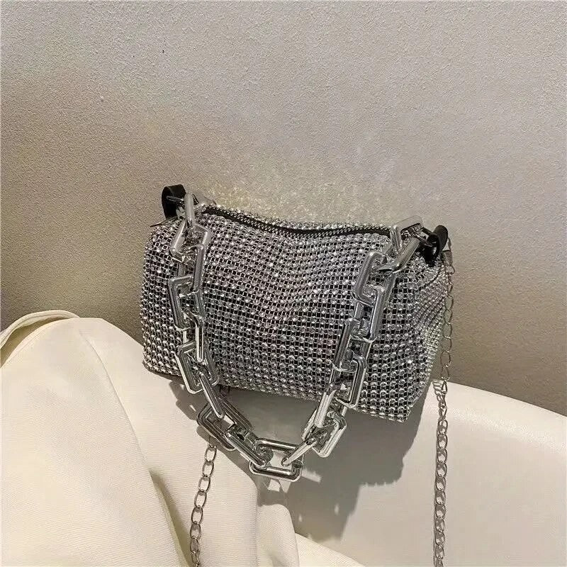 Luxury Rhinestone Bucket Bag Glitter Chain Prom Purse Women's Dinner Package Fashion Female Shoulder Bag