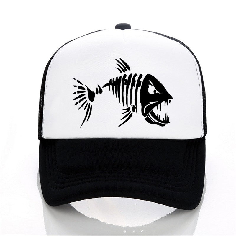 Boné de Beisebol com Ossos de Peixe Crânio Chapéu de Pesca ao Ar Livre Masculino Boné de Malha Respirável de Verão para Entusiastas da Pesca, Bonés Snapback Ajustáveis
