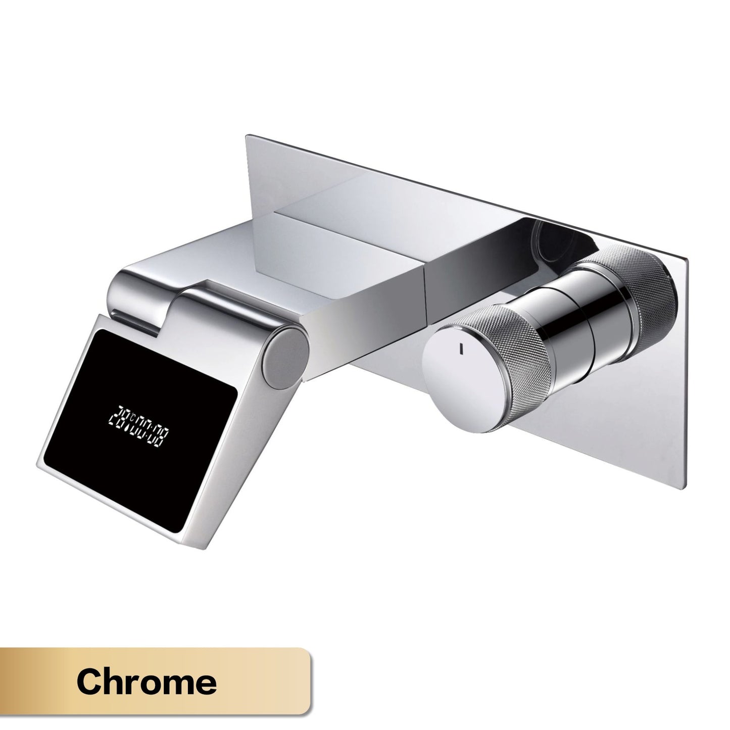 Torneira de banheiro de parede luxuosa de latão cinza chumbo com visor digital LED, misturador monocomando de água quente e fria embutido.