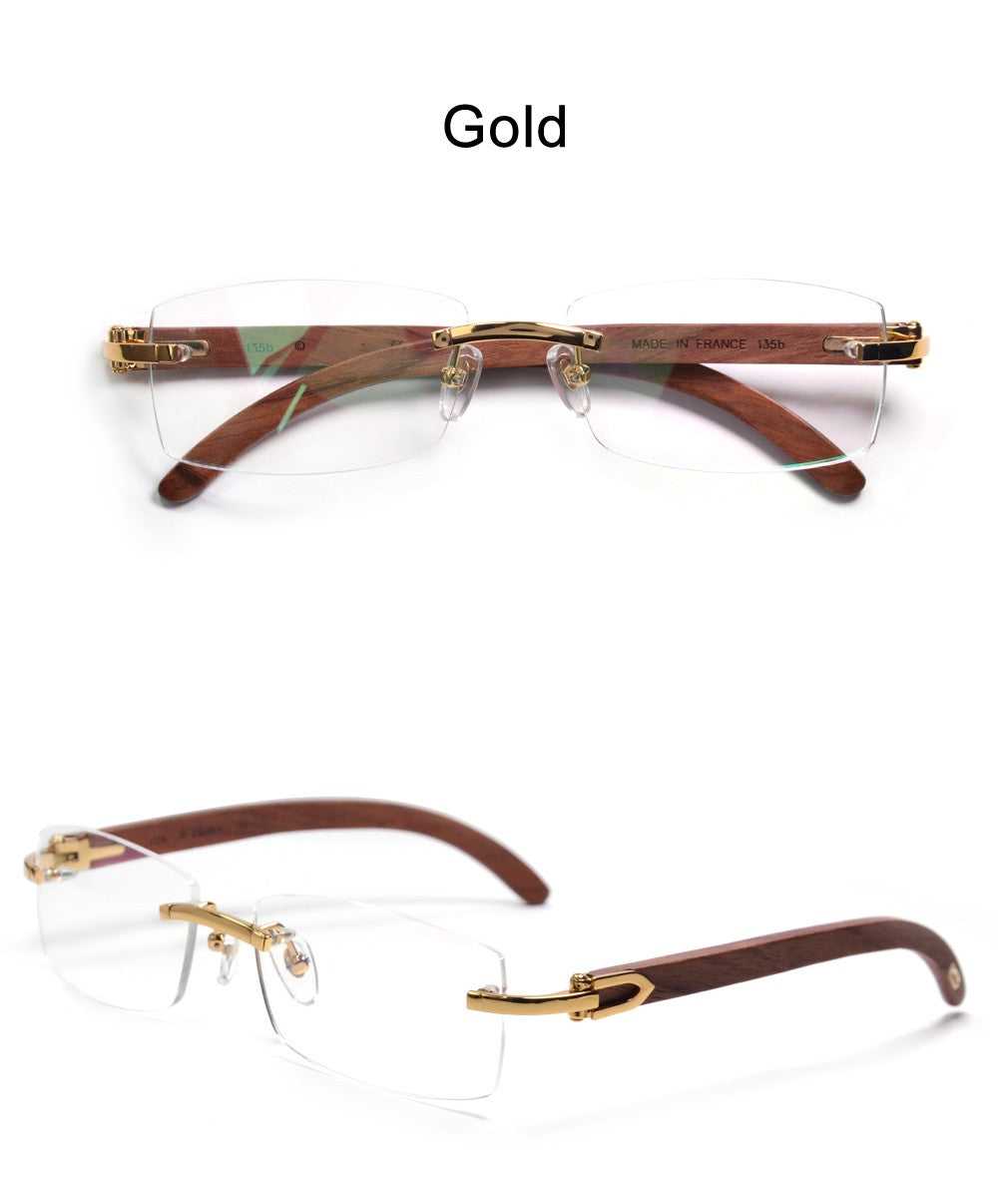 High Quality Original Wood Rimless Eyeglasses Frame for Men Vintage Rectangle Diopter Glasses Flexible Big Head Eyewearing