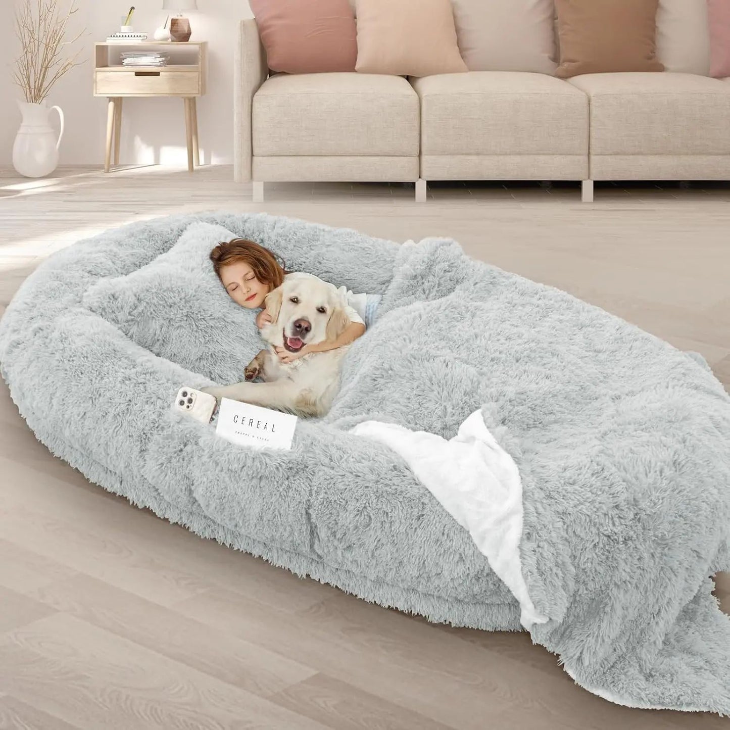 Cama de Cachorro Humana, 71''x45''x12'' Tamanho para Adultos e Pets, Cama Gigante Lavável para Pessoas e Cachorros com Espuma de Memória de 10 CM de Espessura, Cama Grande Extragrande para Cachorros