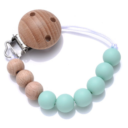 Handmade Beech Wood Baby Pacifier Chain Round Silicone Beads Infant Appease Soother Clips Anti-Drop Dummy Holder Nipple Clip