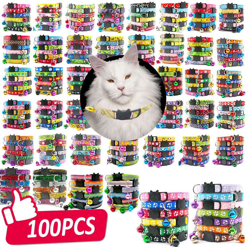 100Pcs Dog Collar With Bells Adjustable customize Necklace Puppy Kitten Collar Accessories Pet Shop Products Rabbit Neck Strap