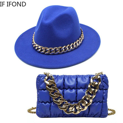 Conjuntos de 2 Peças para Mulheres com Bolsa Grande e Corrente, Chapéu Fedora, Moda 2022, Luxo, Festa, Casamento, Chapéu de Jazz ?????