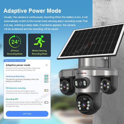 LS VISION Multiple Lens 3 Screen Wifi Outdoor Security Solar  Camera Panoramic Monitor Mobile   Siren Alarm Solar CCTV Camera