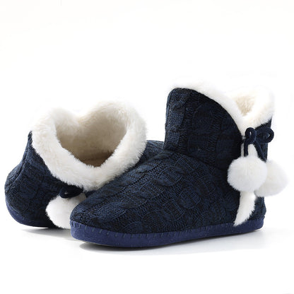 Litfun Winter Warm Plush Boots For Women Outdoor Soft Sole Non-slip Knit Furry Snow Boots Indoor Cozy Fur House Cotton Slippers