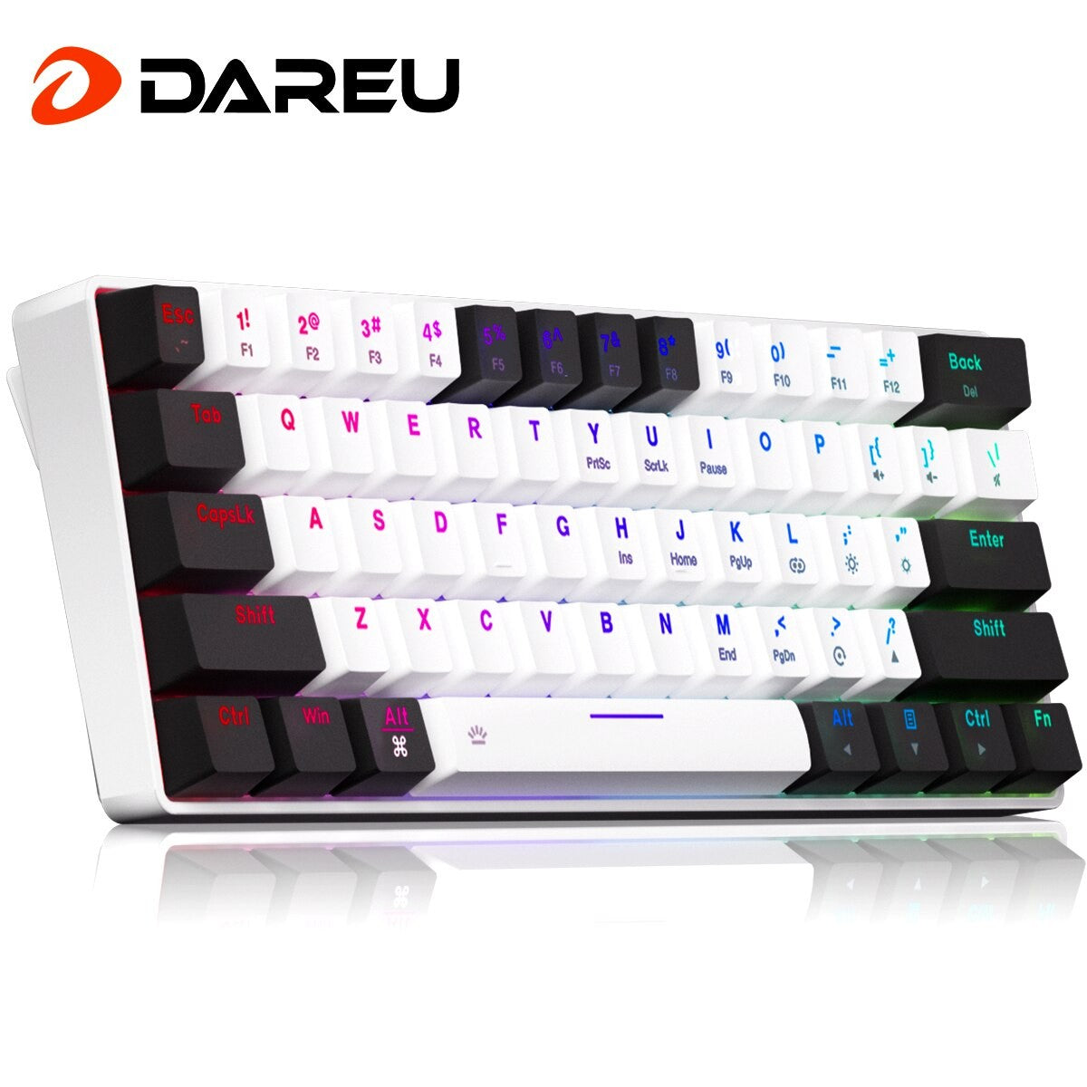 Teclado Mecânico com Fio DAREU EK861S RGB 61 Teclas Switches Vermelhos Keycaps ABS N-Key Rollover com Pés Magnéticos
