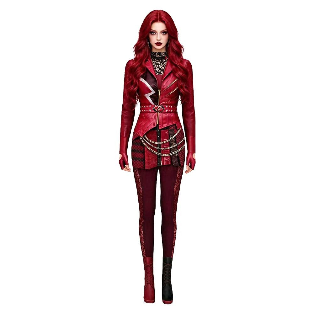 Descendants 2026 Fantasia Red Cosplay Jumpsuit Costume Evie Women Top Pants Gloves Disfraz Outfits Halloween Carnival Party Suit