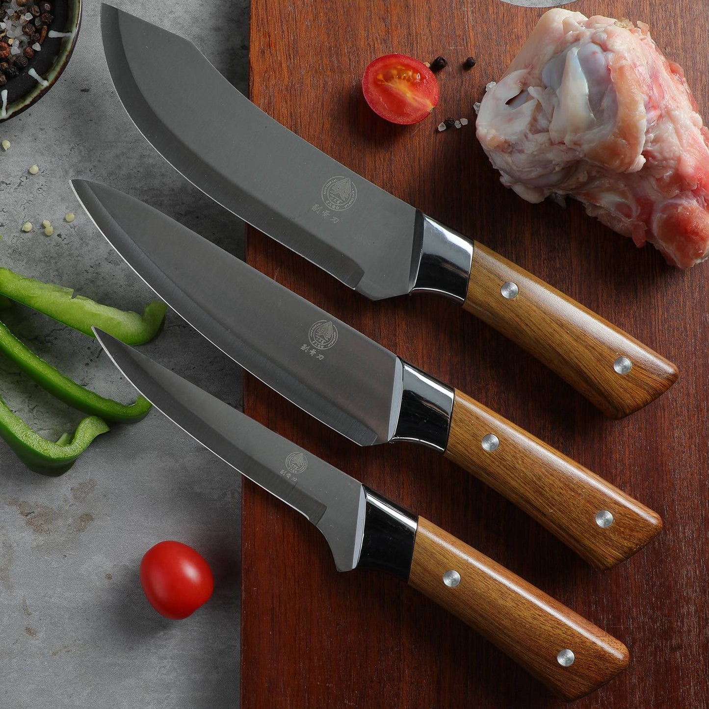 1-3pcs Butcher's Precision Knife Set with sheath Premium Imitation wood Handles - Meat, Fish,and Poultry Processing,Slicing Tool