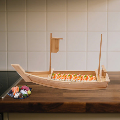 28in Bamboo Sushi Boat Serving Tray, 70cm Log Color Assembly Required Sushi Boat Serving Tray for Business or Personal Parties