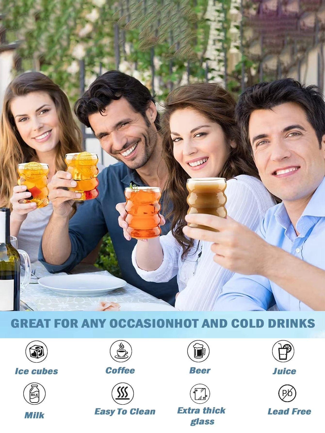 2/4 PEÇAS Copos de Vidro Ondulados para Bebidas com Canudos Copos de Vidro Vintage Ondulados para Vinho Champanhe Leite Café