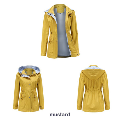 Purple Hooded Jacket for Spring 2025 Women's Office Fashion Women Outerwear Hat with Removable Waist Drawstring Water Proof