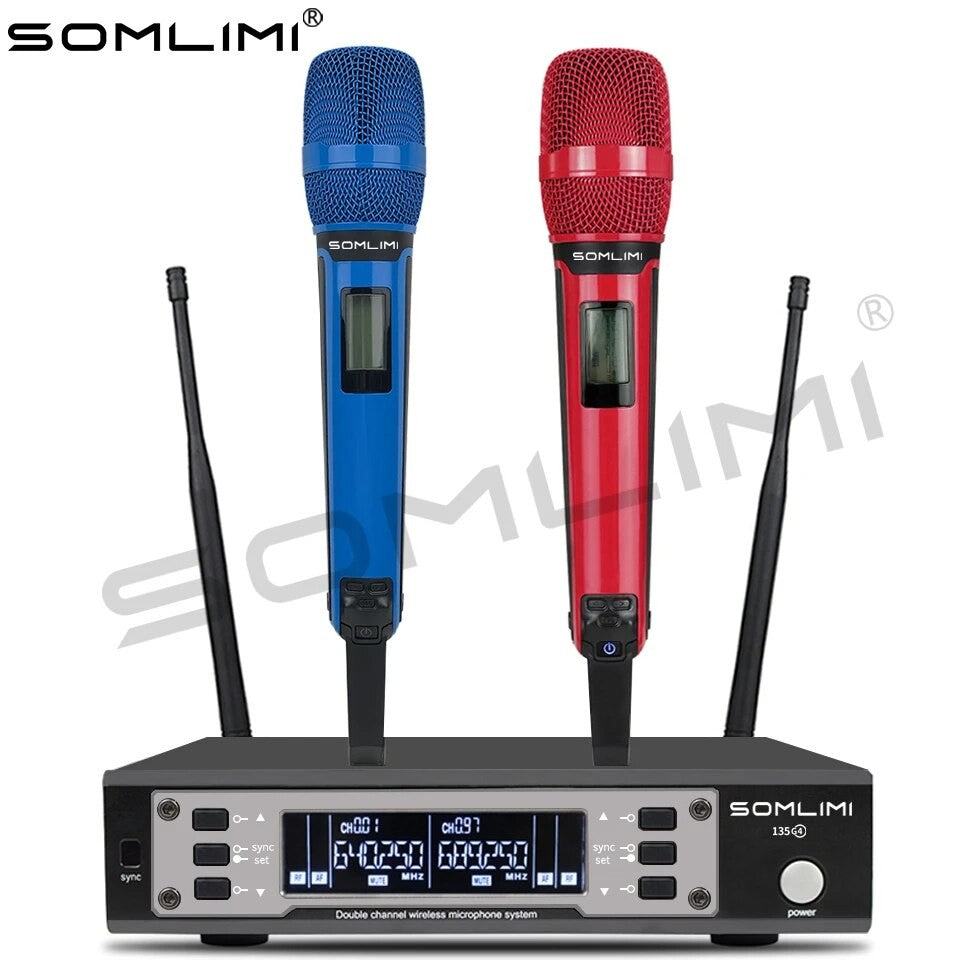 SOMLIMI EW135G4 Sistema de Microfone Sem Fio Duplo UHF Profissional para Palco Desempenho Dinâmico de Longa Distância Metal Portátil