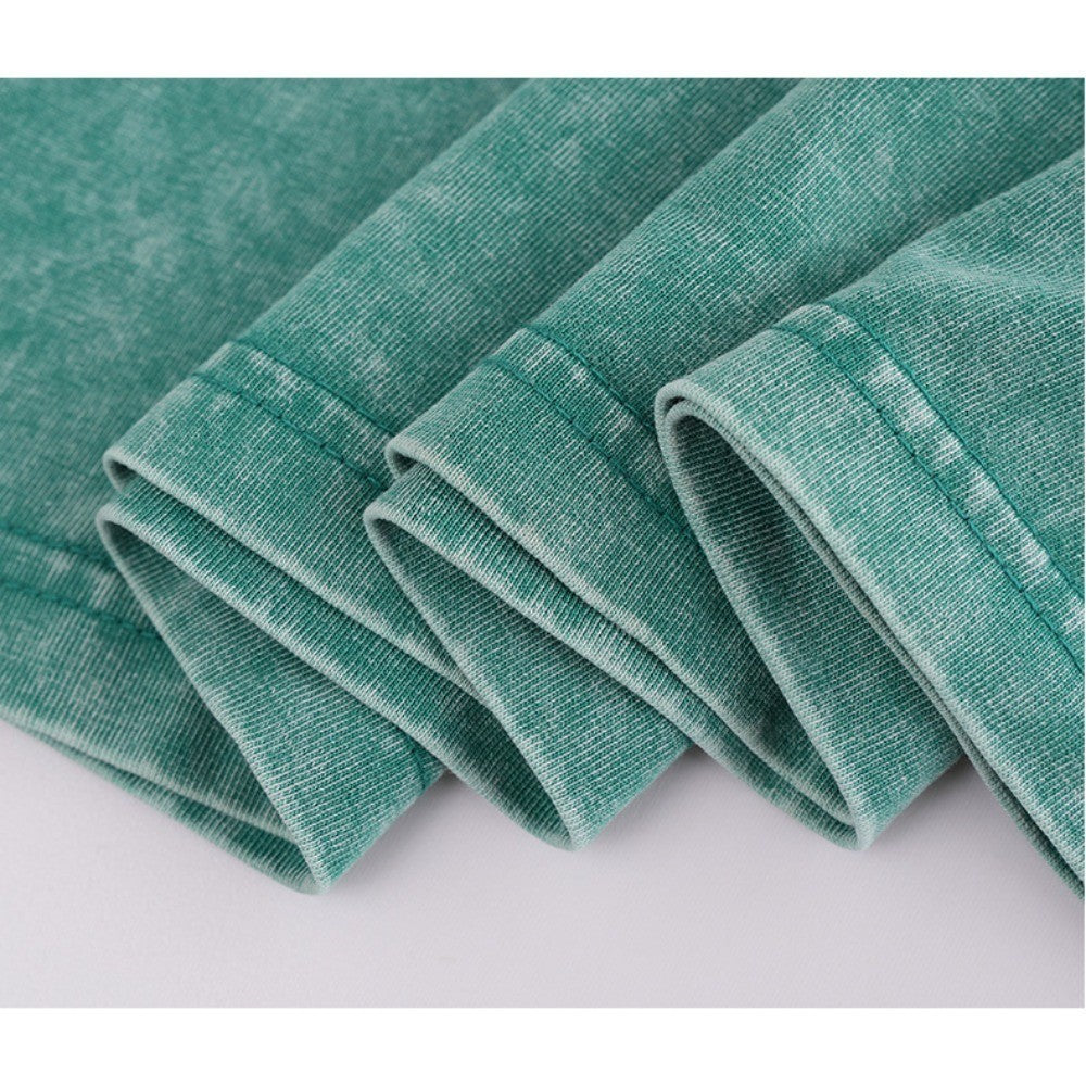 230g retro fried snowflake washed T-shirt Europe and the United States cross-border cotton t loose bottoming round neck pullover