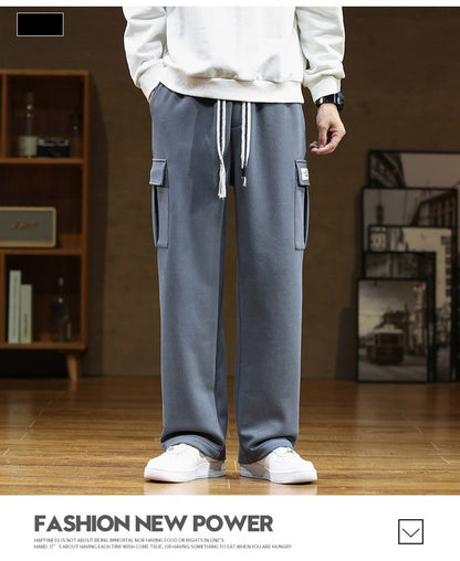 2024 New in Wide Leg Pants Men Autumn Straight Elastic Waist Baggy Cargo Trouser Male Relaxed Streetwear Sweatpant Plus Size Big