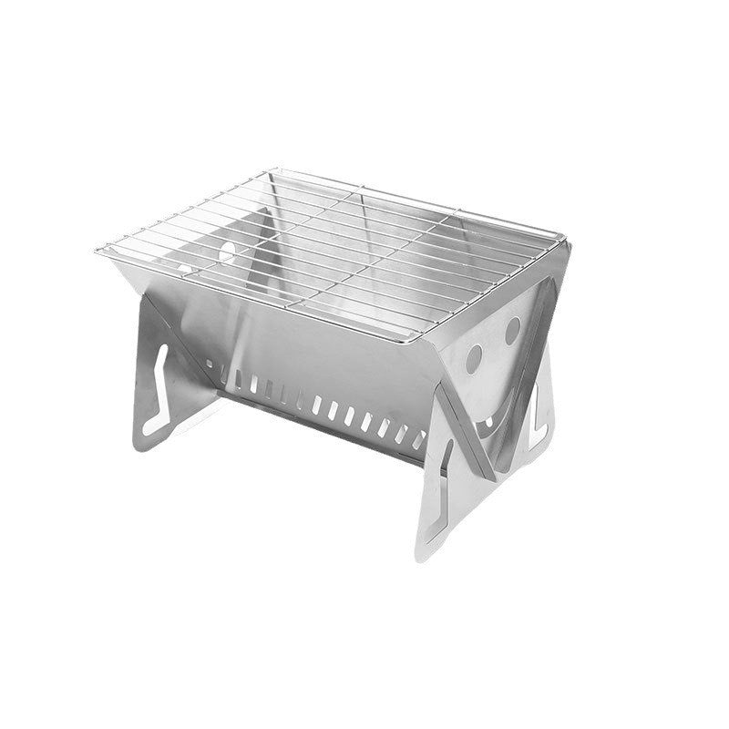 3-Piece Stainless Steel Portable BBQ Set - Compact Folding Grill for Camping, Mini Detachable Card-Style Outdoor Cooking