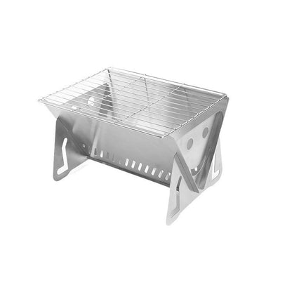 3-Piece Stainless Steel Portable BBQ Set - Compact Folding Grill for Camping, Mini Detachable Card-Style Outdoor Cooking