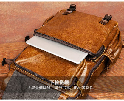 Retro cowhide backpack men and women trend outdoor travel bag leather business computer backpack large capacity