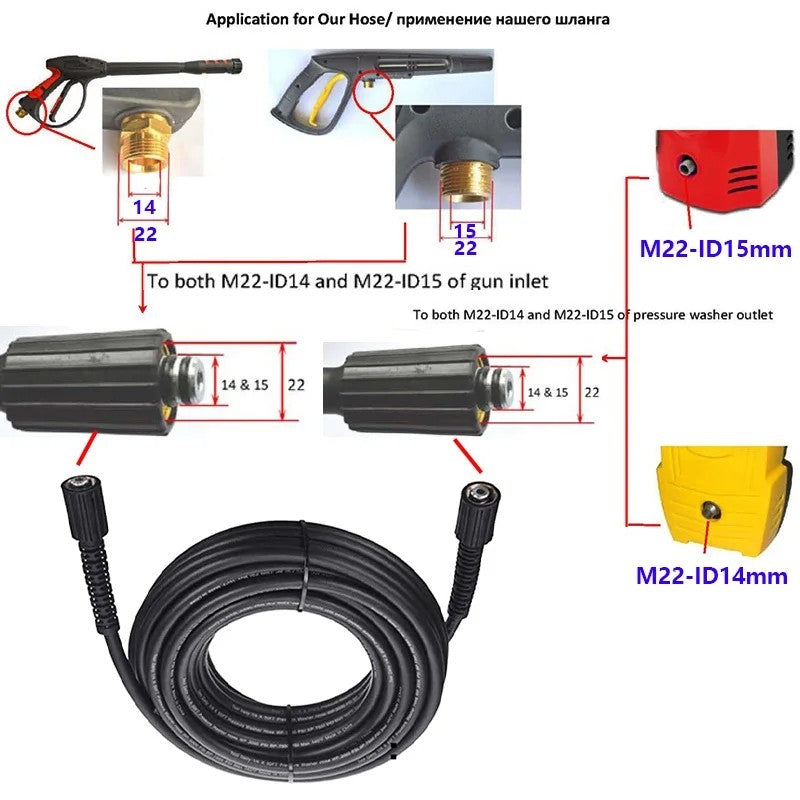 Mangueira Extensora de Água para Lavadora de Alta Pressão, de Comprimento Personalizável, M22-PIN14mm 15mm para Pistola de Lavagem de Carros de Alta Pressão
