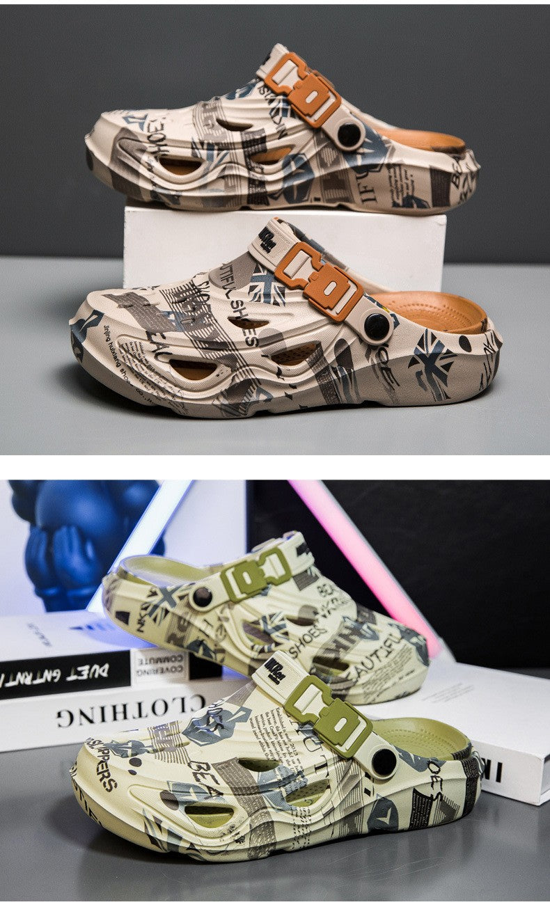 Men's Sports Sandals Eva Light Soft Comfortable Men's Beach Sandals Fashion Platform Buckle Slip-on Graffiti Slippers for Men