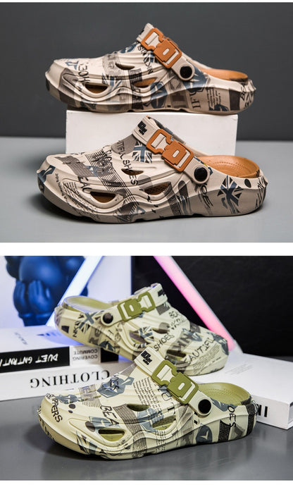 Men's Sports Sandals Eva Light Soft Comfortable Men's Beach Sandals Fashion Platform Buckle Slip-on Graffiti Slippers for Men