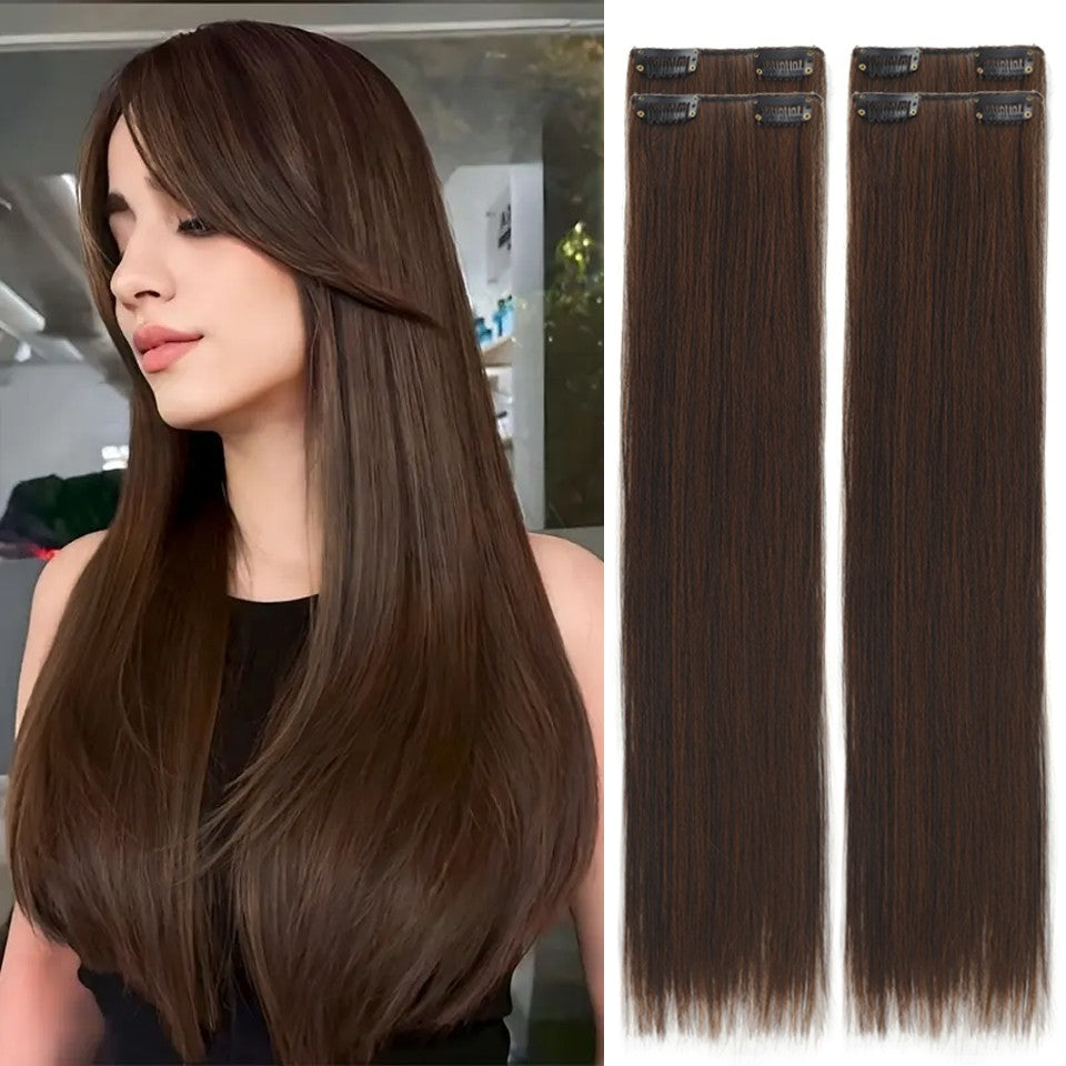 LUPU Aplique de Cabelo de Fibra Sintética, Fácil de Usar, Resistente ao Calor, 40/50/60 cm, Conjunto de 4 Peças, Versátil para Todos os Usuários
