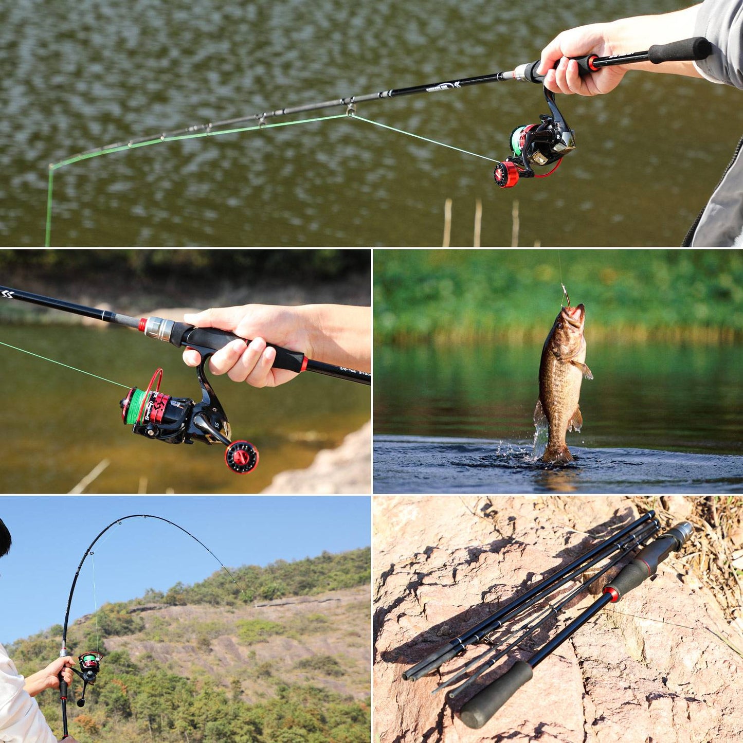 Sougayilang Fishing Rod 1.8/2..1m Spinning/Casting Rod Power M Carbon Rod Pole 5/6 Sections Travel Fishing Pole Fishing Tackle
