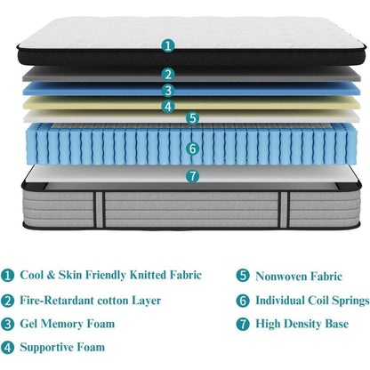 Colchão Queen, Colchão Híbrido de 30cm com Espuma de Memória e Molas Ensacadas Individualmente, Colchão Queen Size na Caixa, Firme Médio