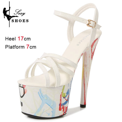17CM Summer Shoes Women luxury Sandals Platform Ladies Shoes Stripper Womens High Heels Geometric Fluorescent Night light Heels