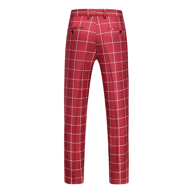 Fashion Male Business Social Suit Pants Black / Blue / Burgundy Men Wedding Plaid Dress Trousers