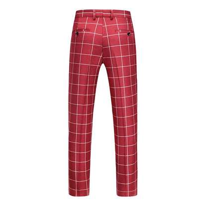 Fashion Male Business Social Suit Pants Black / Blue / Burgundy Men Wedding Plaid Dress Trousers