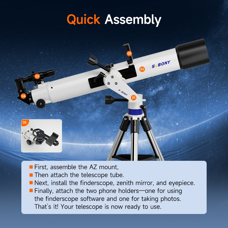 Telescópio Refrator de Astronomia Svbony SV520 90mm para Adultos e Iniciantes Profissionais Observação da Lua Fotografia
