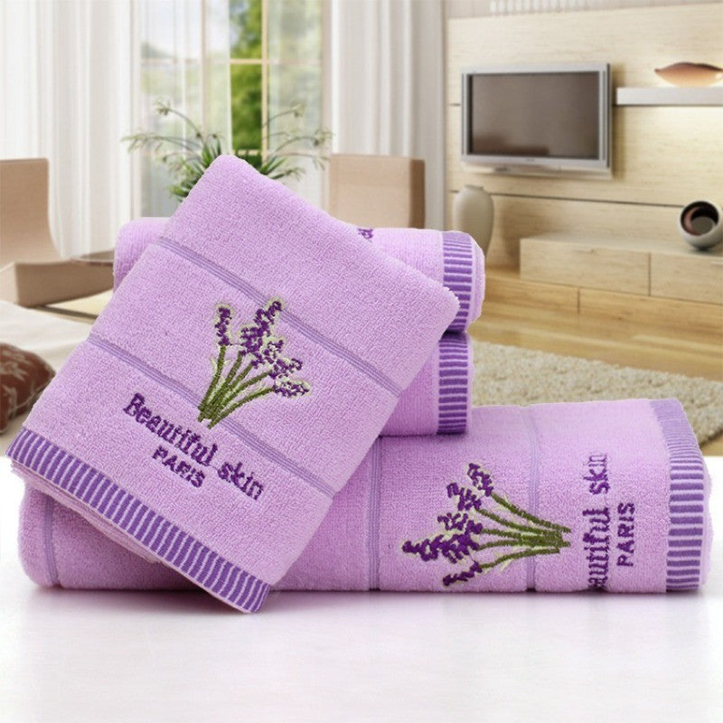 2PCS 35*75cm Aromatherapy Soft Bath Towel Cotton Embroidery Lavender Towel Set Cotton Hand Face Towel Sheet Set
