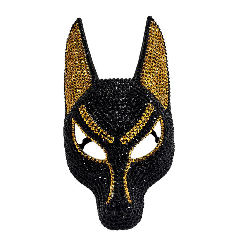 Luxury Rhinestone Wolf Mask, Shiny Animal Half Face Mask for Masquerade Ball, Halloween Party and Costume Events