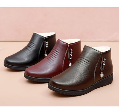 2024 New Women's Real Leather Ankle Boots Thick Bottom Plush Shoes Women Winter Warm Shoes Fashion Cool Footwear Size 35-41